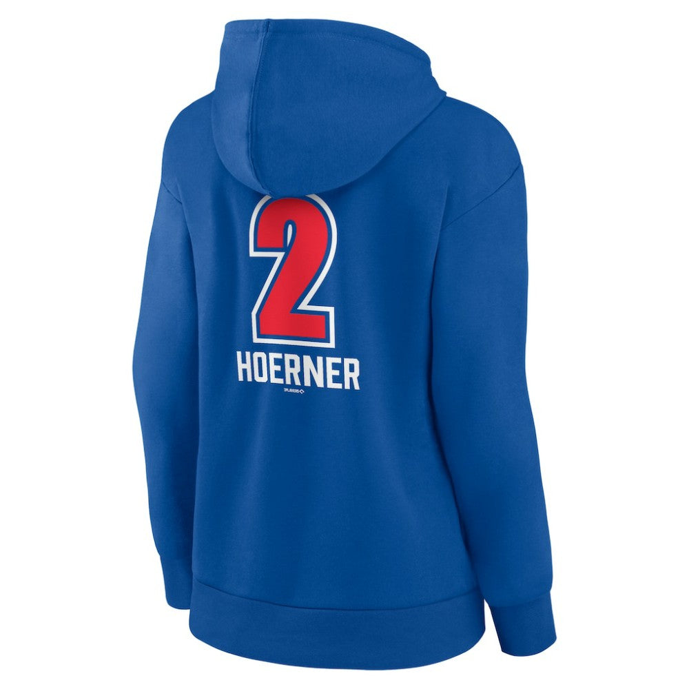 Nico Hoerner Chicago Cubs Women's Fastball Player Name & Number Pullover Hoodie - Royal - MLB Lifestyle