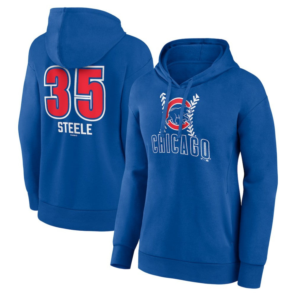 Justin Steele Chicago Cubs Women's Fastball Player Name & Number Pullover Hoodie - Royal - MLB Sale