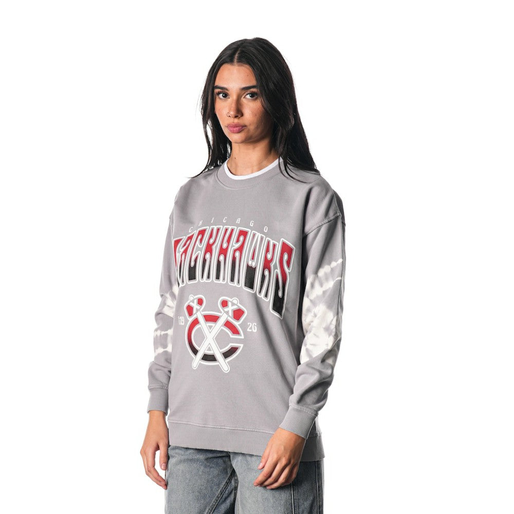 Chicago Blackhawks The Wild Collective Unisex Tie-Dye Double Collar Pullover Sweatshirt - Gray - NHL 201271293