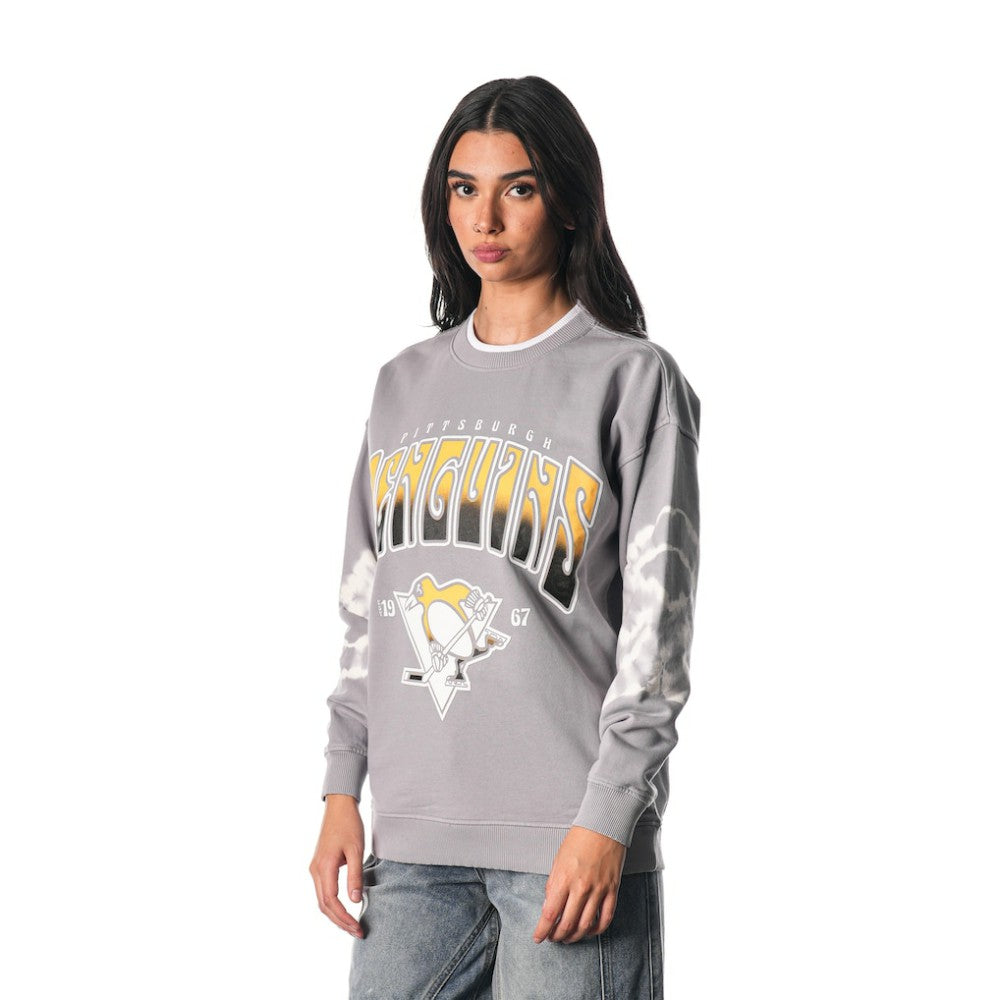 Pittsburgh Penguins The Wild Collective Unisex Tie-Dye Double Collar Pullover Sweatshirt - Gray - NHL 201271294