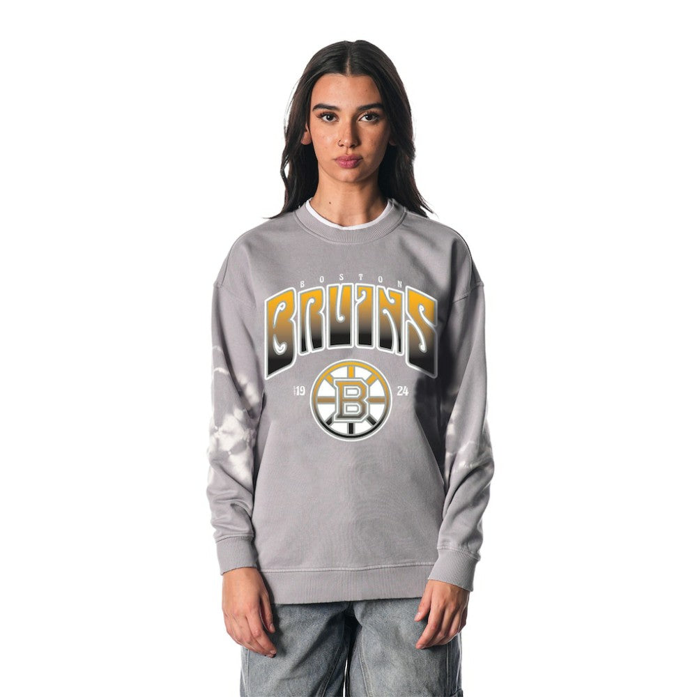 Boston Bruins The Wild Collective Unisex Tie-Dye Double Collar Pullover Sweatshirt - Gray - NHL 201271295