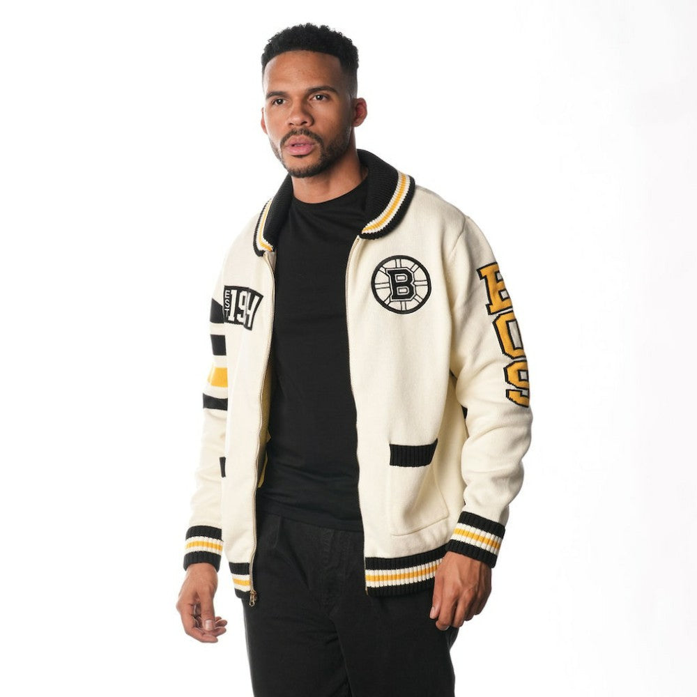 Boston Bruins The Wild Collective Unisex Jacquard Full-Zip Sweater - Cream - NHL 201271306