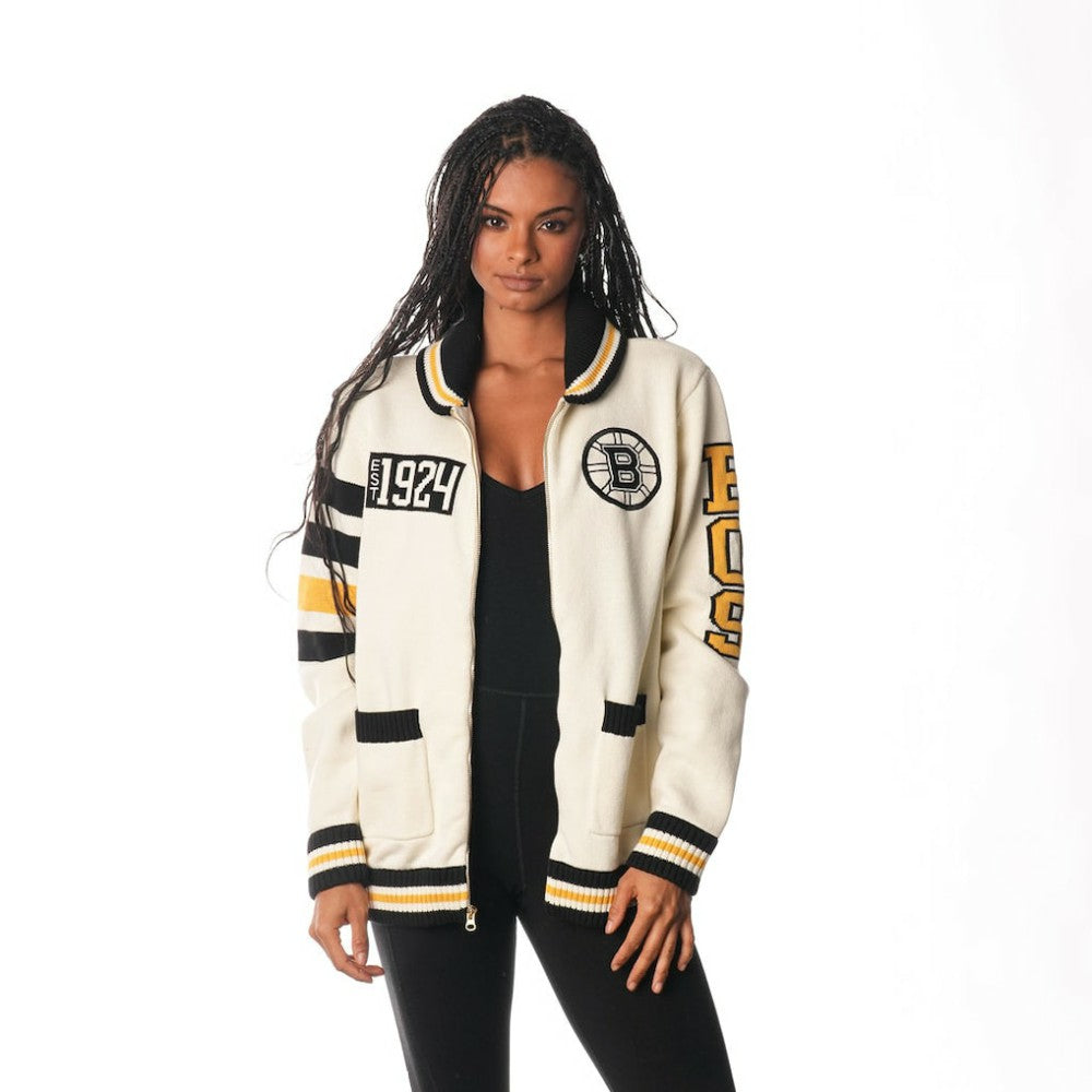 Boston Bruins The Wild Collective Unisex Jacquard Full-Zip Sweater - Cream - NHL 201271306