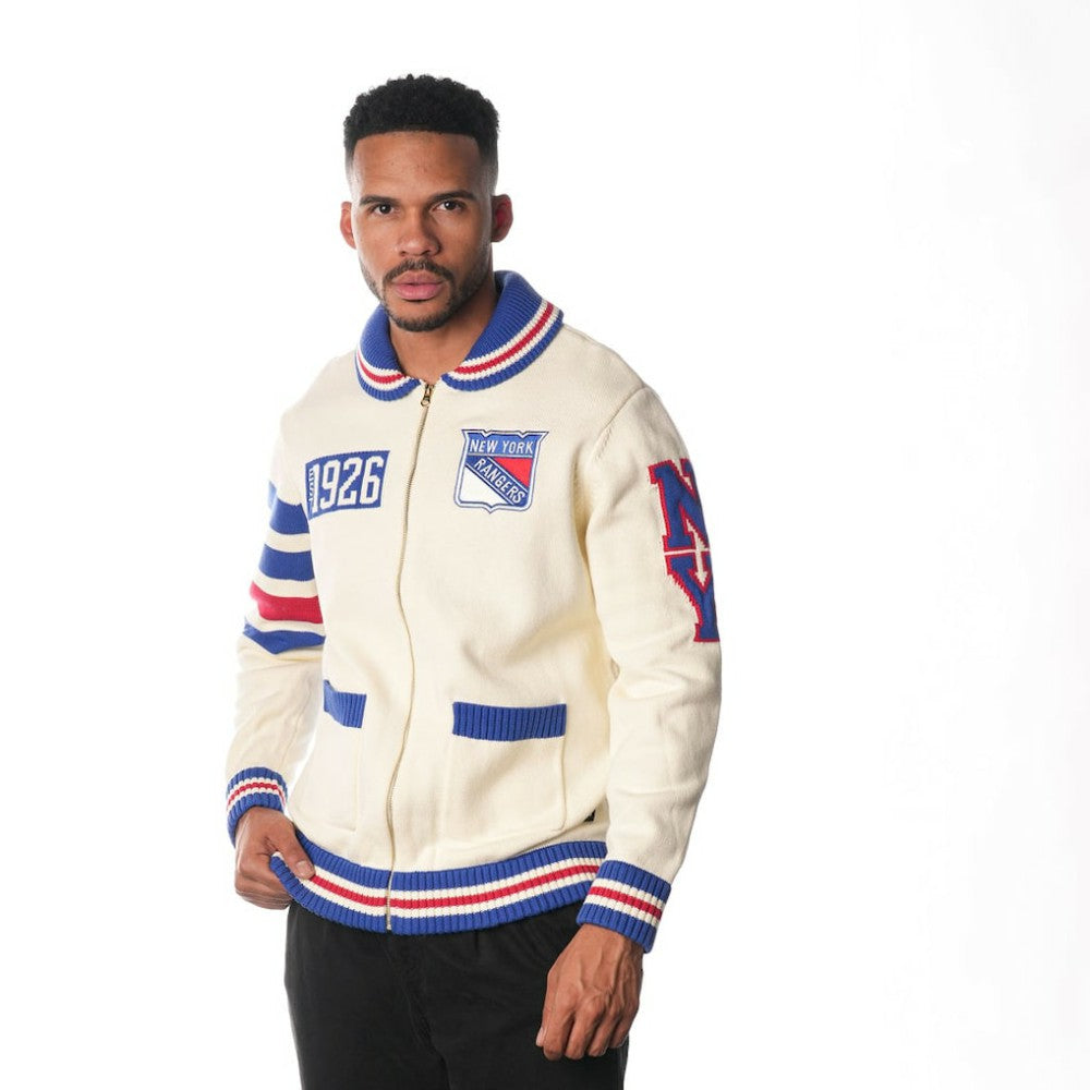 New York Rangers The Wild Collective Unisex Jacquard Full-Zip Sweater - Cream - NHL 201271307
