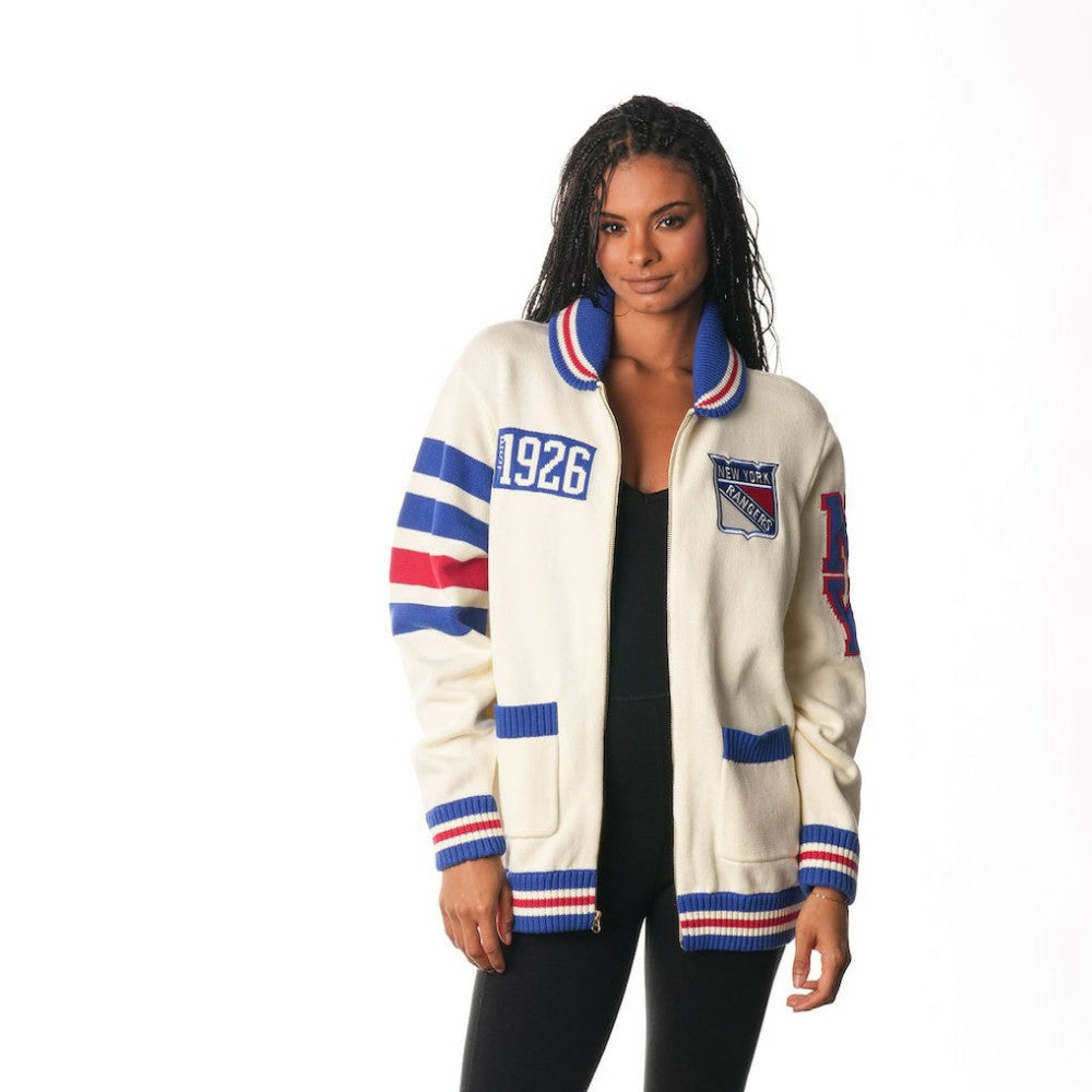 New York Rangers The Wild Collective Unisex Jacquard Full-Zip Sweater - Cream - NHL 201271307
