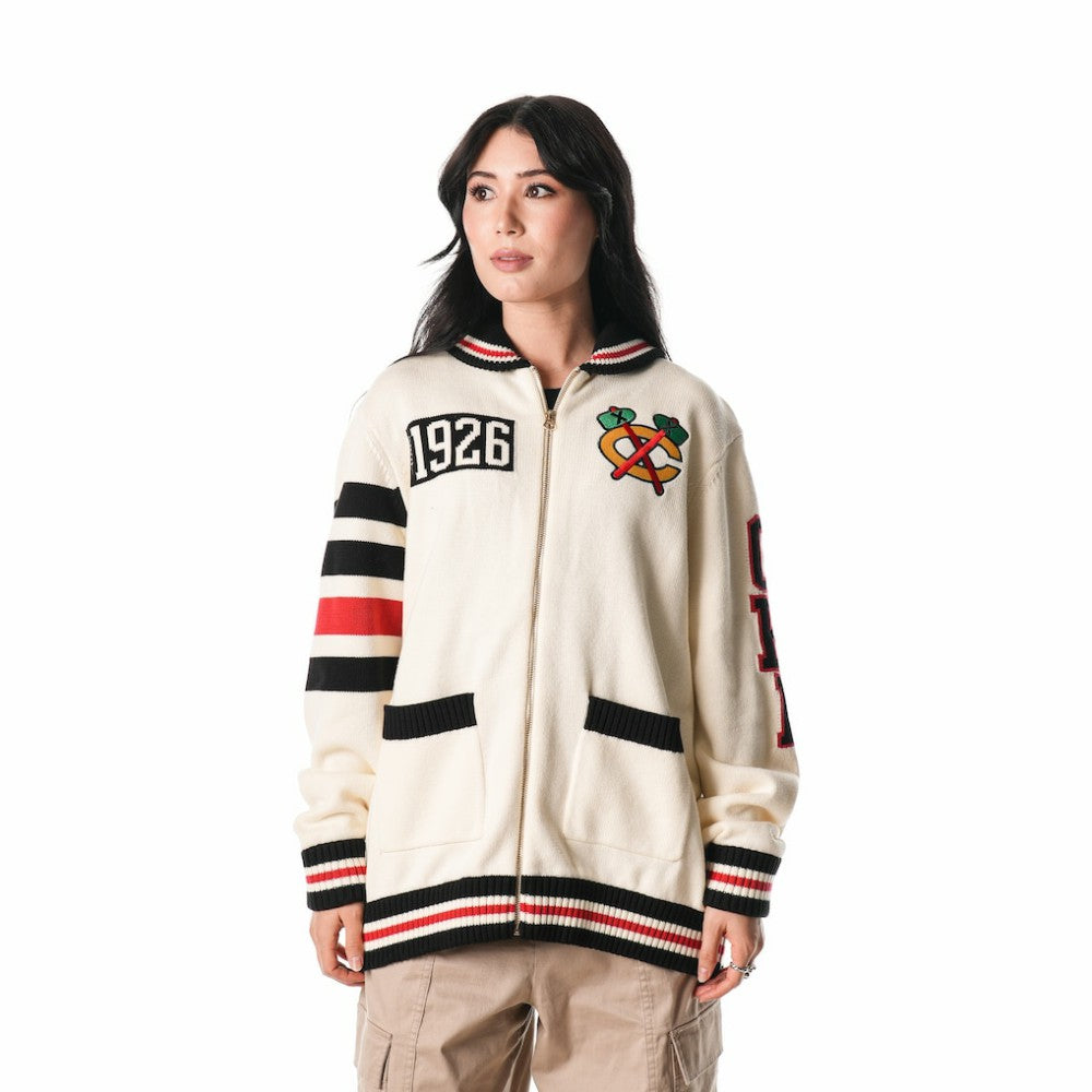 Chicago Blackhawks The Wild Collective Unisex Jacquard Full-Zip Sweater - Cream - NHL 201271308