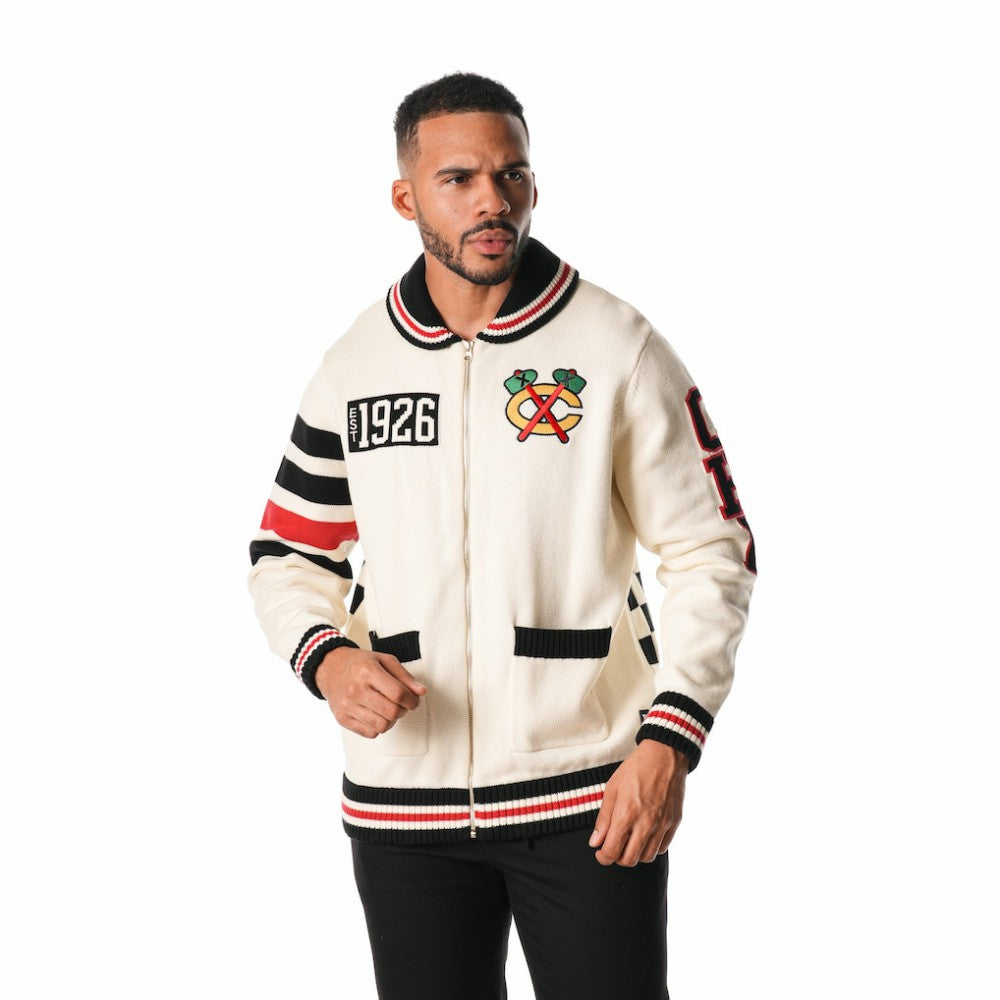Chicago Blackhawks The Wild Collective Unisex Jacquard Full-Zip Sweater - Cream - NHL 201271308