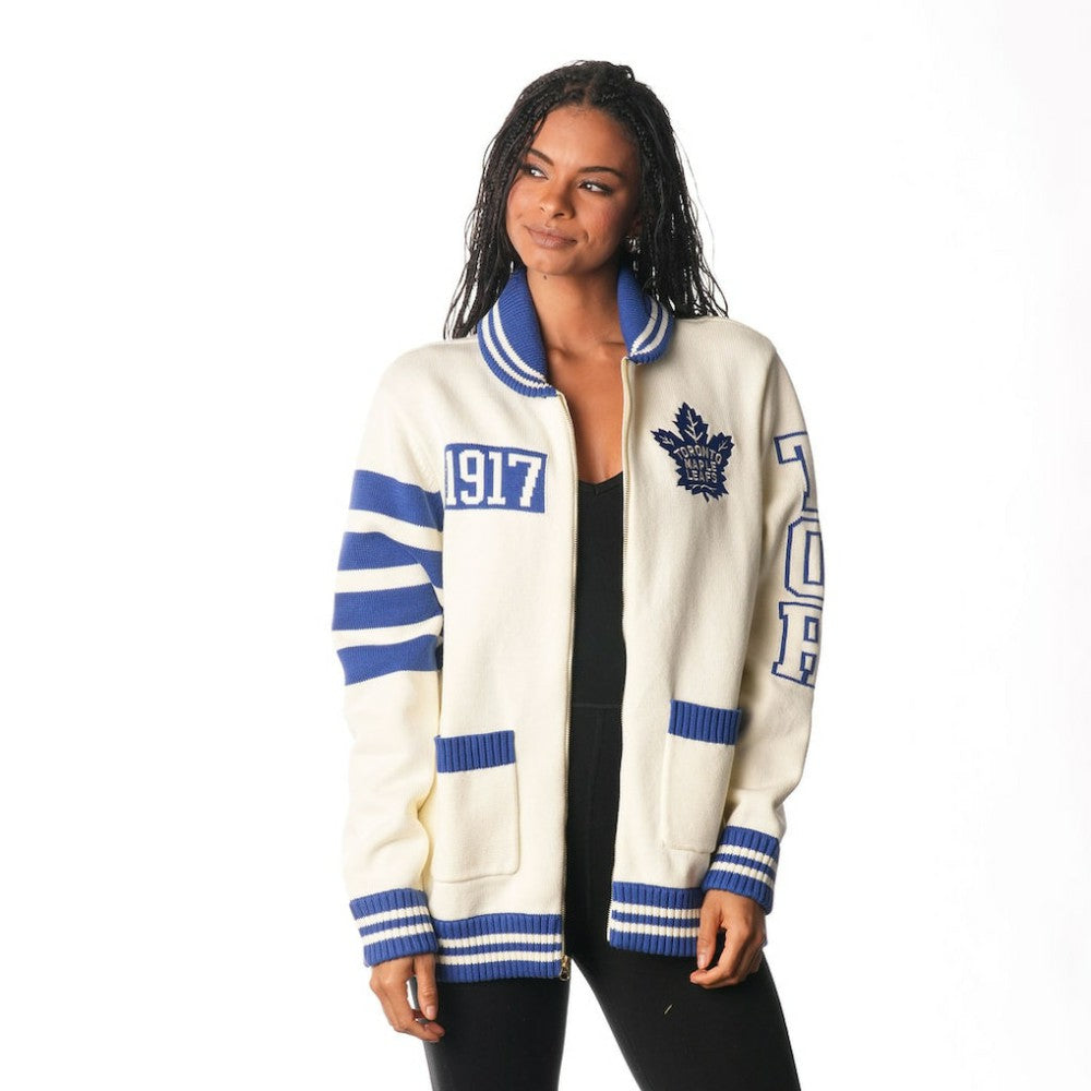 Toronto Maple Leafs The Wild Collective Unisex Jacquard Full-Zip Sweater - Cream - NHL 201271310