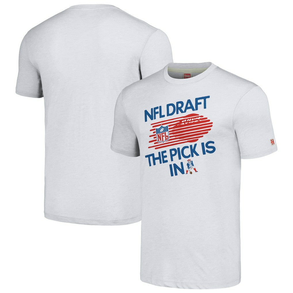 New England Patriots Homage Unisex 2024 Team Draft Tri-Blend T-Shirt Heather Gray