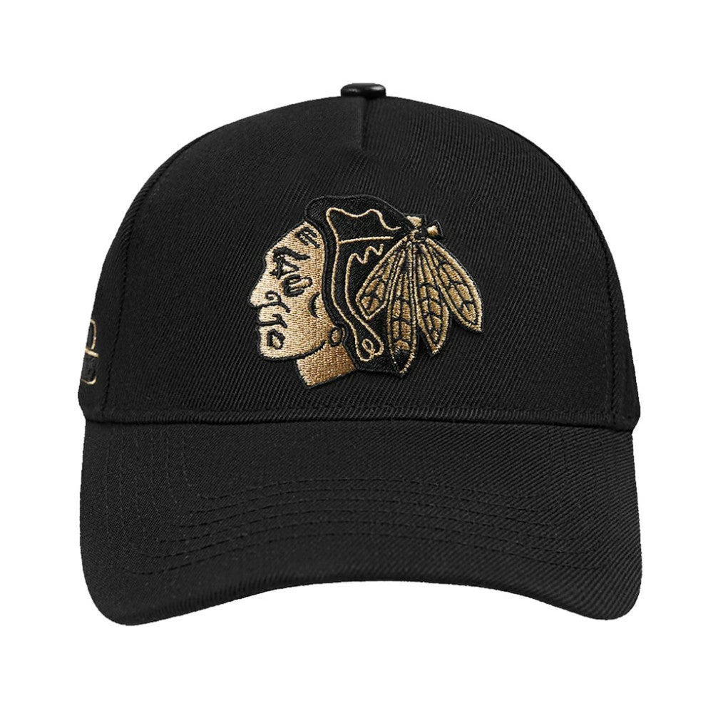 Chicago Blackhawks Pro Standard Metallic Logo Pinch Front Adjustable Hat - Black - NHL 201274353