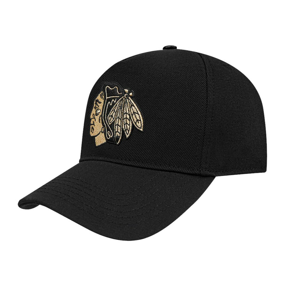 Chicago Blackhawks Pro Standard Metallic Logo Pinch Front Adjustable Hat - Black - NHL 201274353