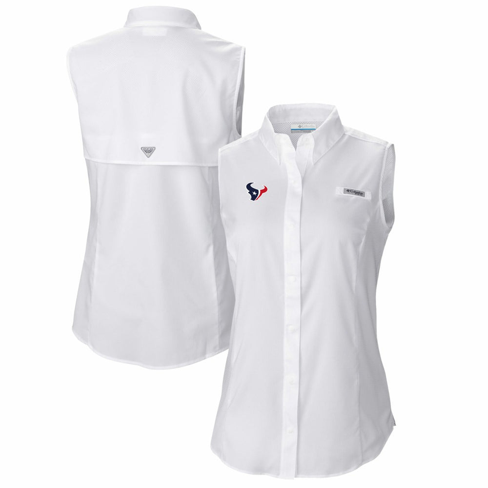 Columbia Houston Texans Women's PFG Tamiami Omni-Shade Sleeveless Button-Up Shirt White