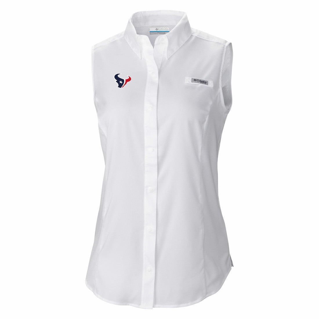 Columbia Houston Texans Women's PFG Tamiami Omni-Shade Sleeveless Button-Up Shirt White