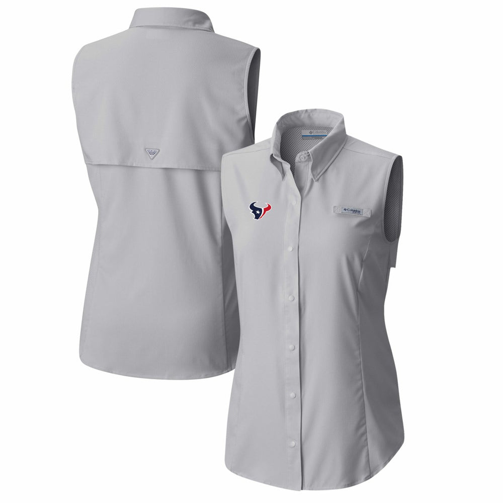 Columbia Houston Texans Women's PFG Tamiami Omni-Shade Sleeveless Button-Up Shirt Gray