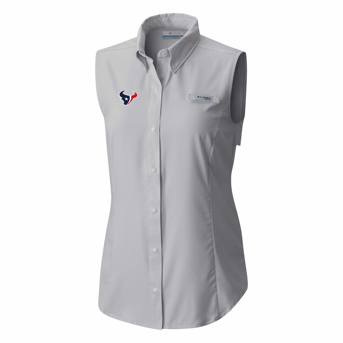 Columbia Houston Texans Women's PFG Tamiami Omni-Shade Sleeveless Button-Up Shirt Gray