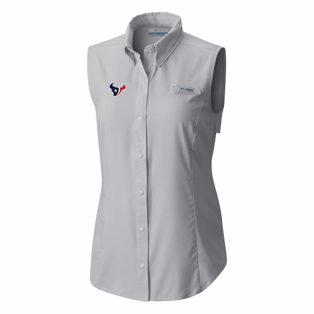 Columbia Houston Texans Women's PFG Tamiami Omni-Shade Sleeveless Button-Up Shirt Gray