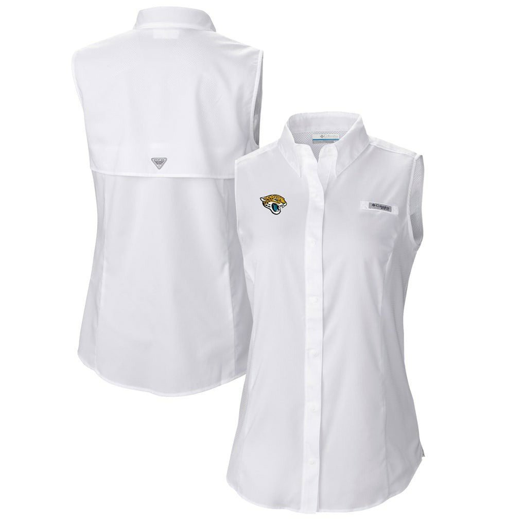 Columbia Jacksonville Jaguars Women's PFG Tamiami Omni-Shade Sleeveless Button-Up Shirt White