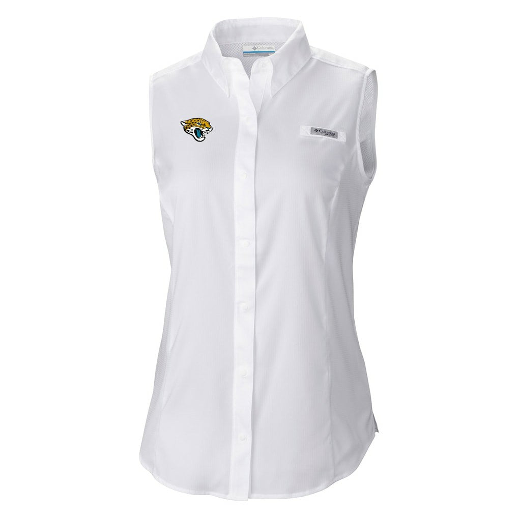 Columbia Jacksonville Jaguars Women's PFG Tamiami Omni-Shade Sleeveless Button-Up Shirt White