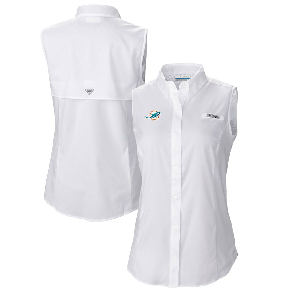 Columbia Miami Dolphins Women's PFG Tamiami Omni-Shade Sleeveless Button-Up Shirt White