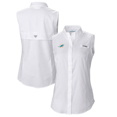 Columbia Miami Dolphins Women's PFG Tamiami Omni-Shade Sleeveless Button-Up Shirt White