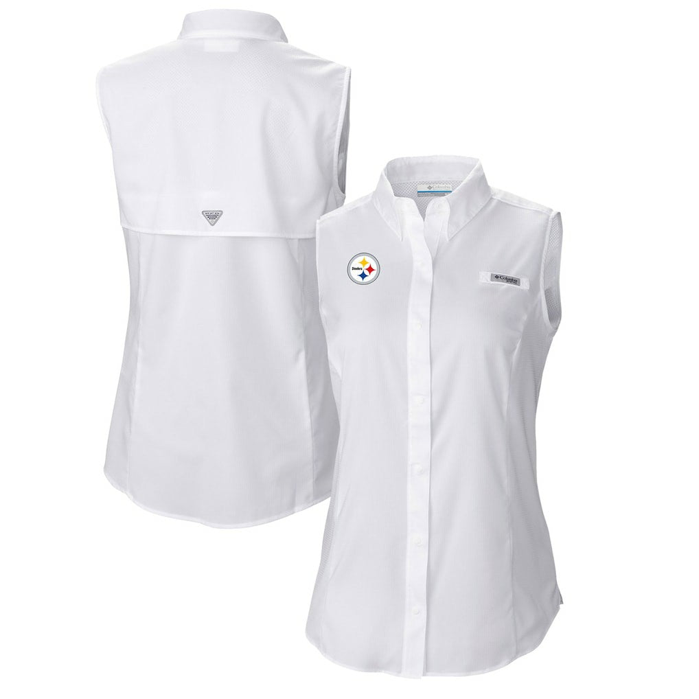 Columbia Pittsburgh Steelers Women's PFG Tamiami Omni-Shade Sleeveless Button-Up Shirt White