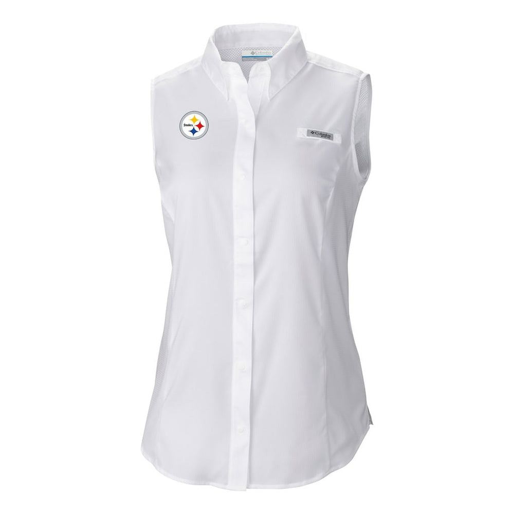 Columbia Pittsburgh Steelers Women's PFG Tamiami Omni-Shade Sleeveless Button-Up Shirt White