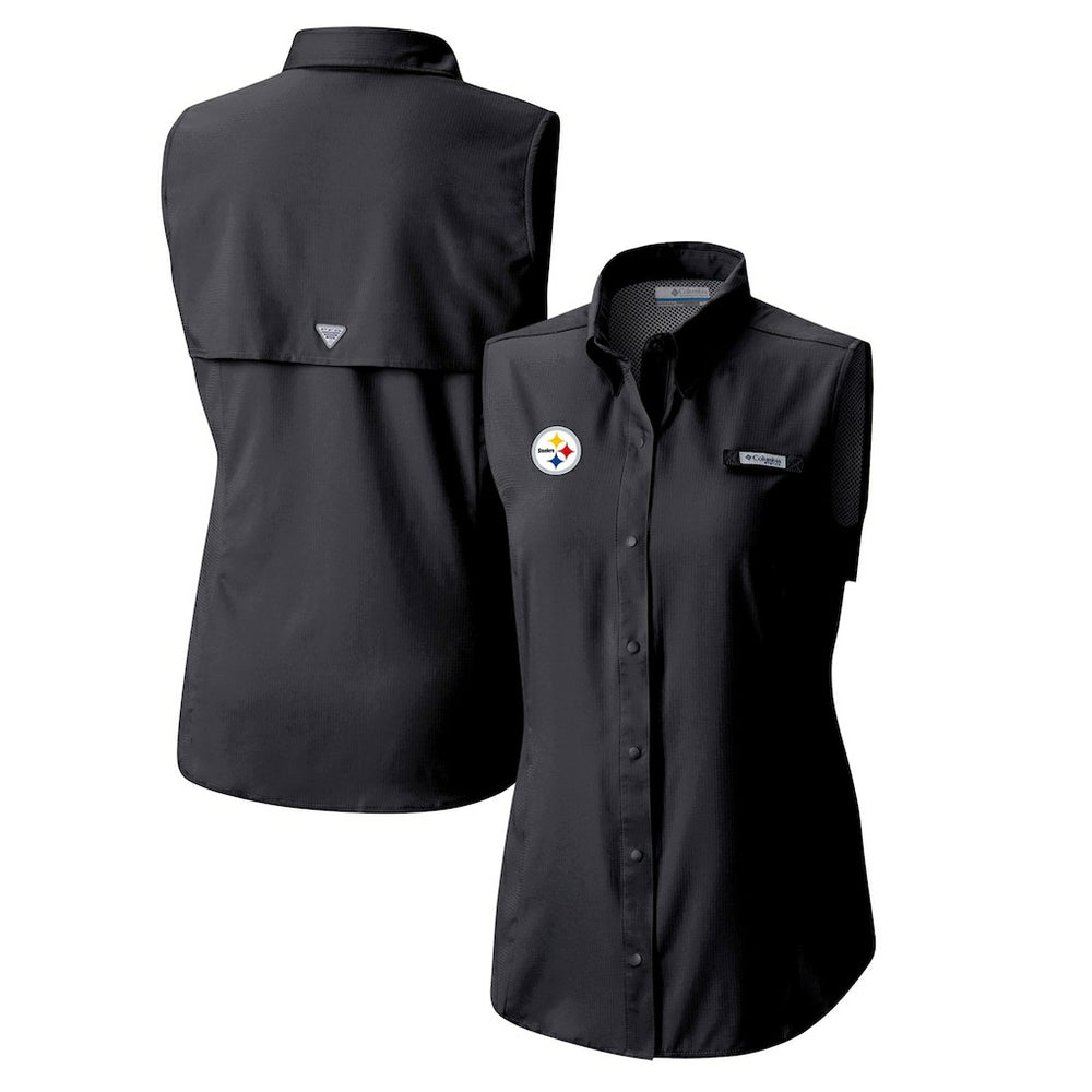 Columbia Pittsburgh Steelers Women's PFG Tamiami Omni-Shade Sleeveless Button-Up Shirt Black
