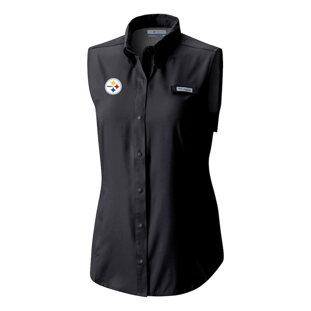 Columbia Pittsburgh Steelers Women's PFG Tamiami Omni-Shade Sleeveless Button-Up Shirt Black