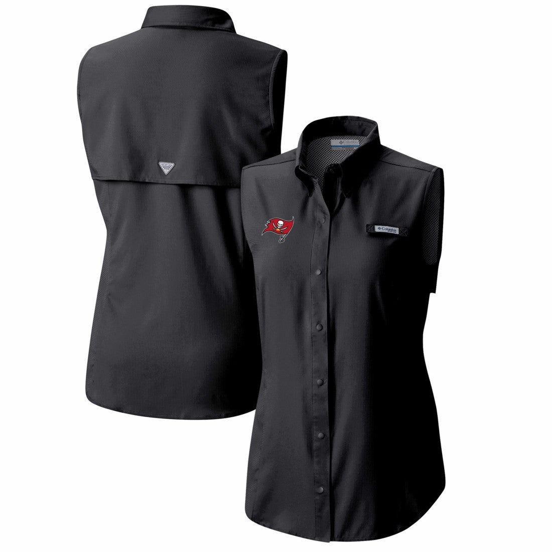 Columbia Tampa Bay Buccaneers Women's PFG Tamiami Omni-Shade Sleeveless Button-Up Shirt Black