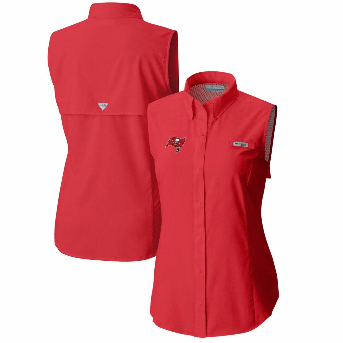 Columbia Tampa Bay Buccaneers Women's PFG Tamiami Omni-Shade Sleeveless Button-Up Shirt Red