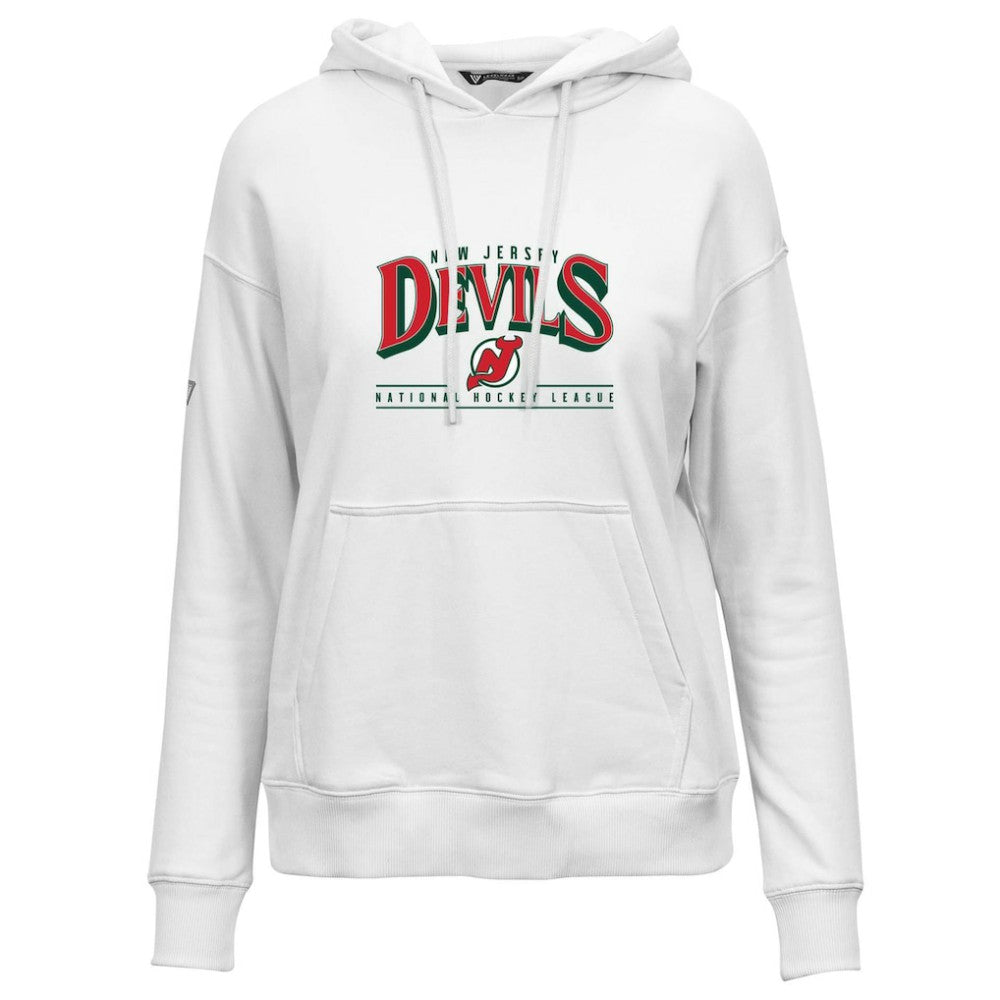 New Jersey Devils Levelwear Women's Retro Adorn Spellout Pullover Hoodie - White - NHL 201275446