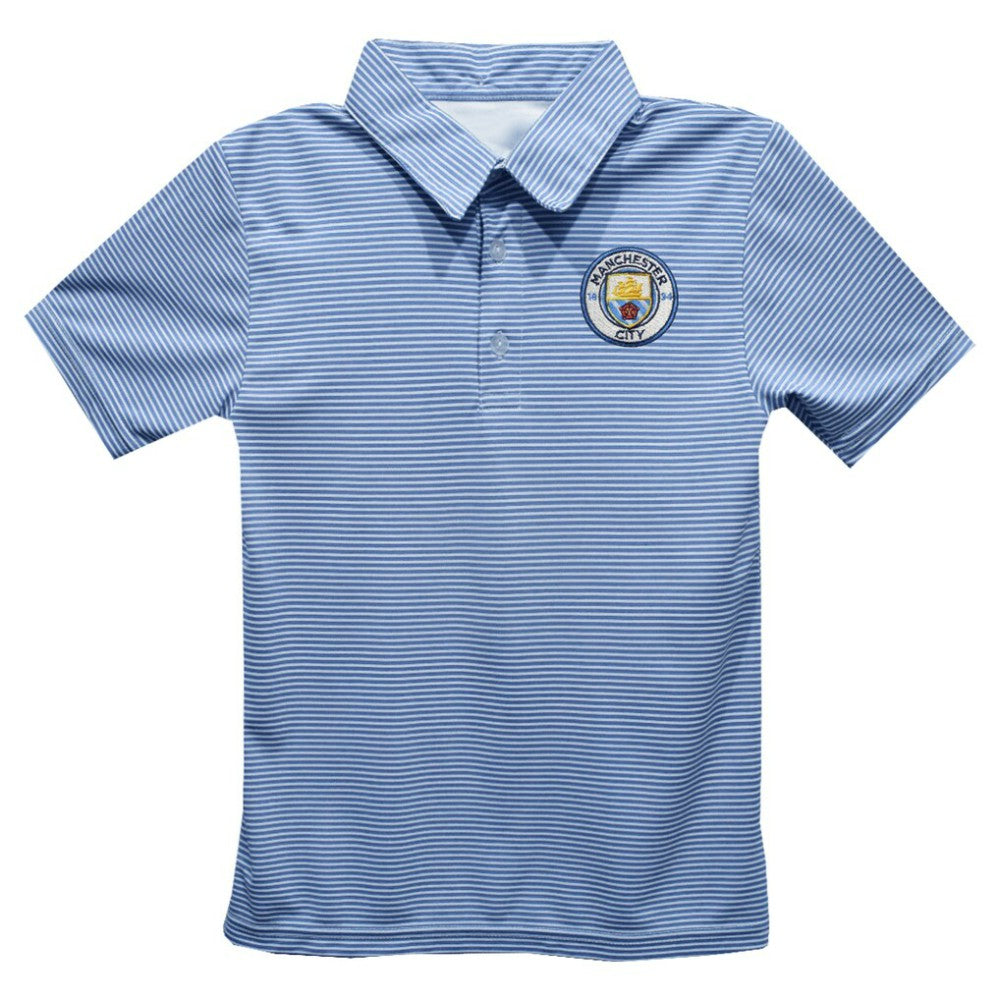 Manchester City Vive La Fete Youth Pencil Stripe Polo Sky Blue