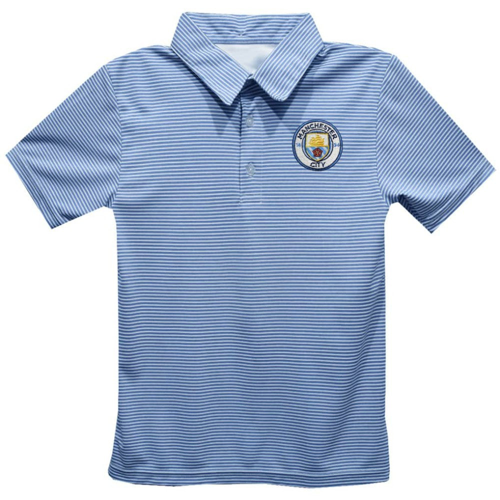 Manchester City Vive La Fete Youth Pencil Stripe Polo Sky Blue