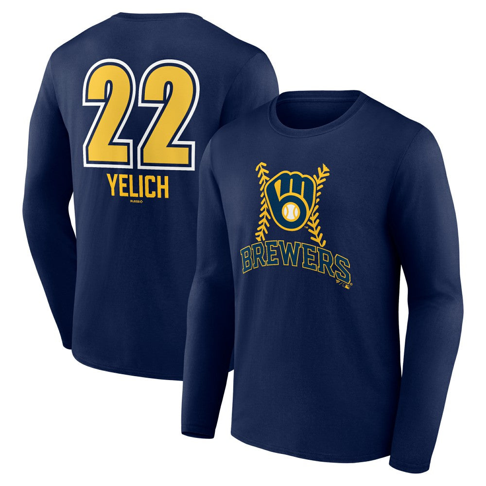 Christian Yelich Milwaukee Brewers Name & Number Fastball Long Sleeve T-Shirt - Navy - MLB Lifestyle