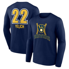 Christian Yelich Milwaukee Brewers Name & Number Fastball Long Sleeve T-Shirt - Navy - MLB Lifestyle