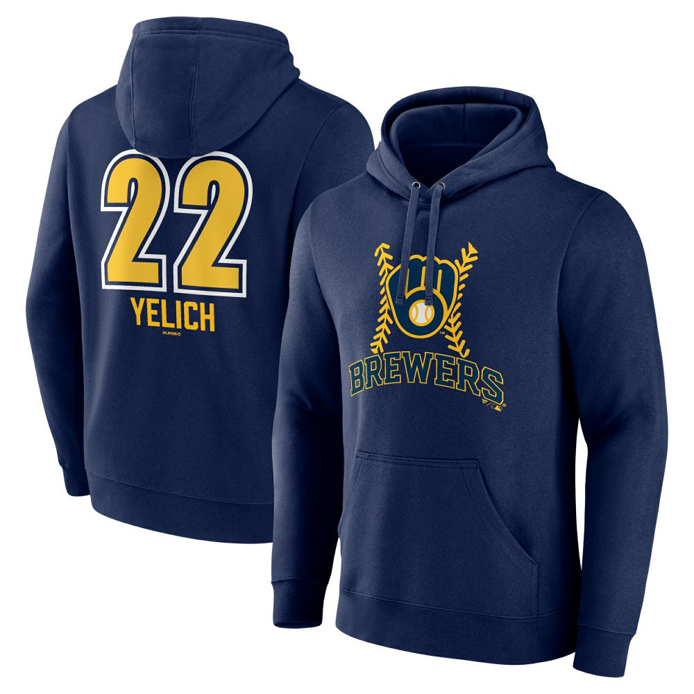 Christian Yelich Milwaukee Brewers Name & Number Fastball Pullover Hoodie - Navy - MLB Discount