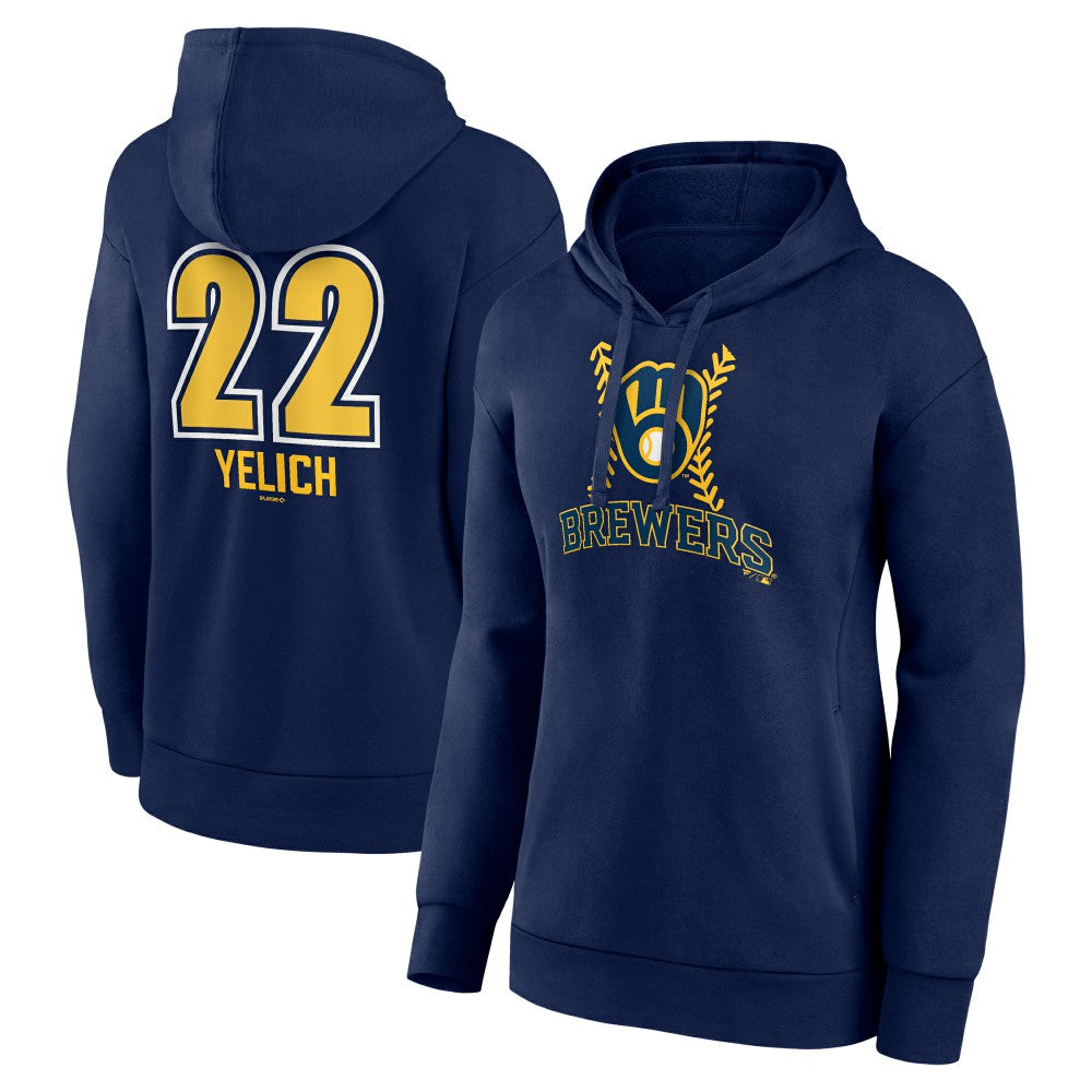 Christian Yelich Milwaukee Brewers Women's Name & Number Fastball Pullover Hoodie - Navy - MLB Discount
