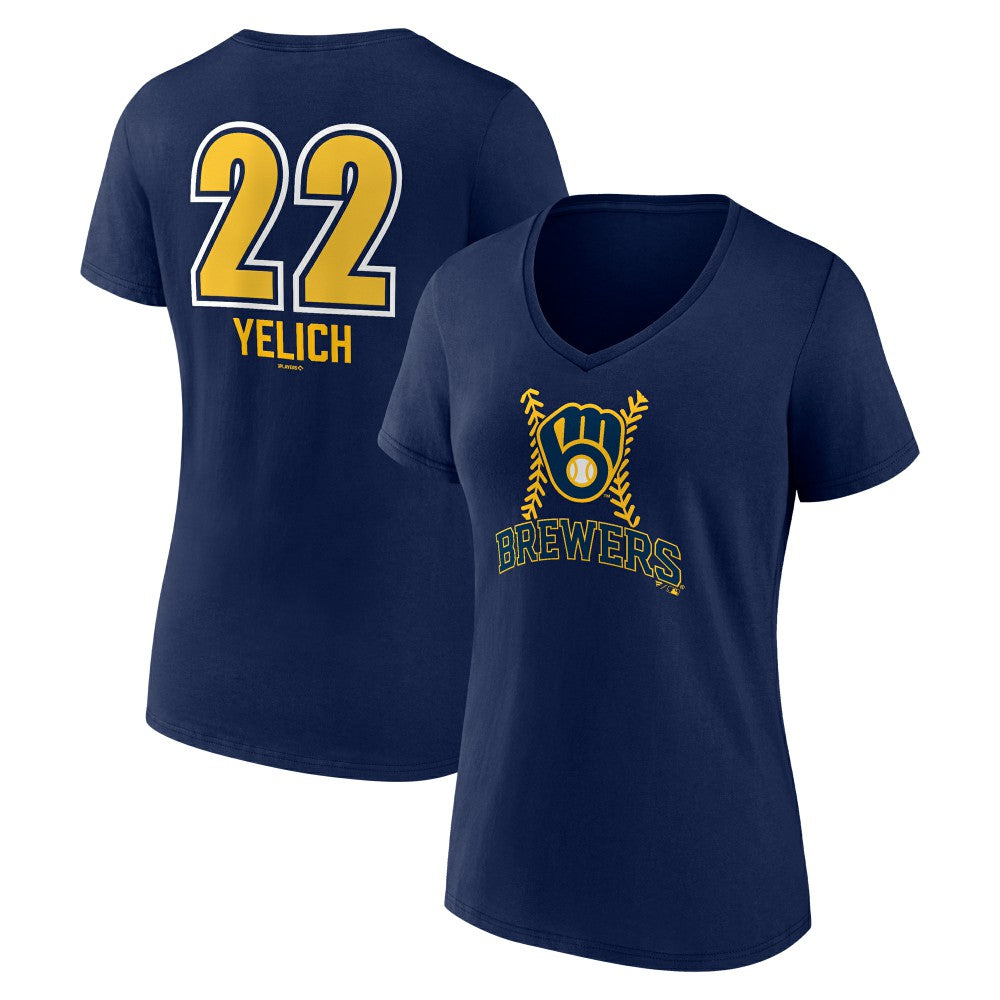 Christian Yelich Milwaukee Brewers Women's Name & Number Fastball V-Neck T-Shirt - Navy - MLB Discount