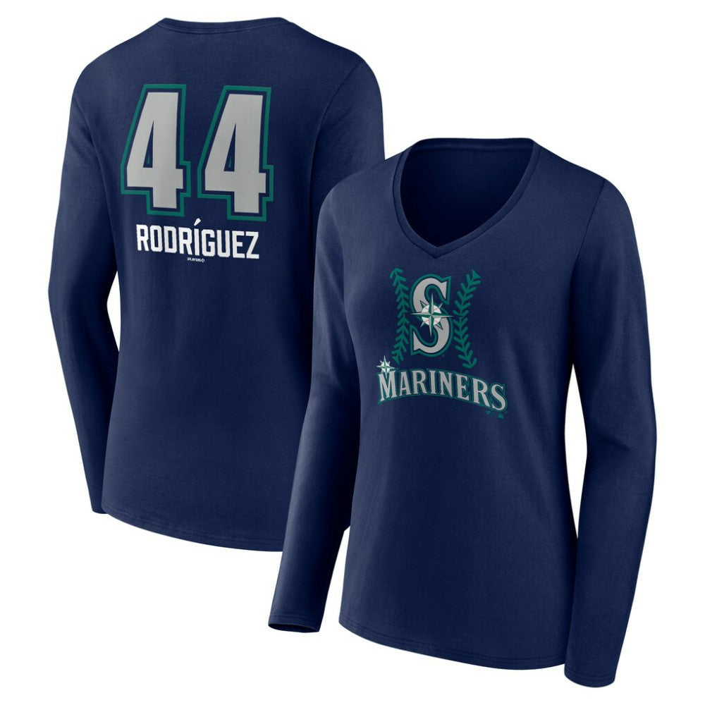 Julio Rodríguez Seattle Mariners Women's Name & Number Fastball V-Neck Long Sleeve T-Shirt - Navy - MLB Discount
