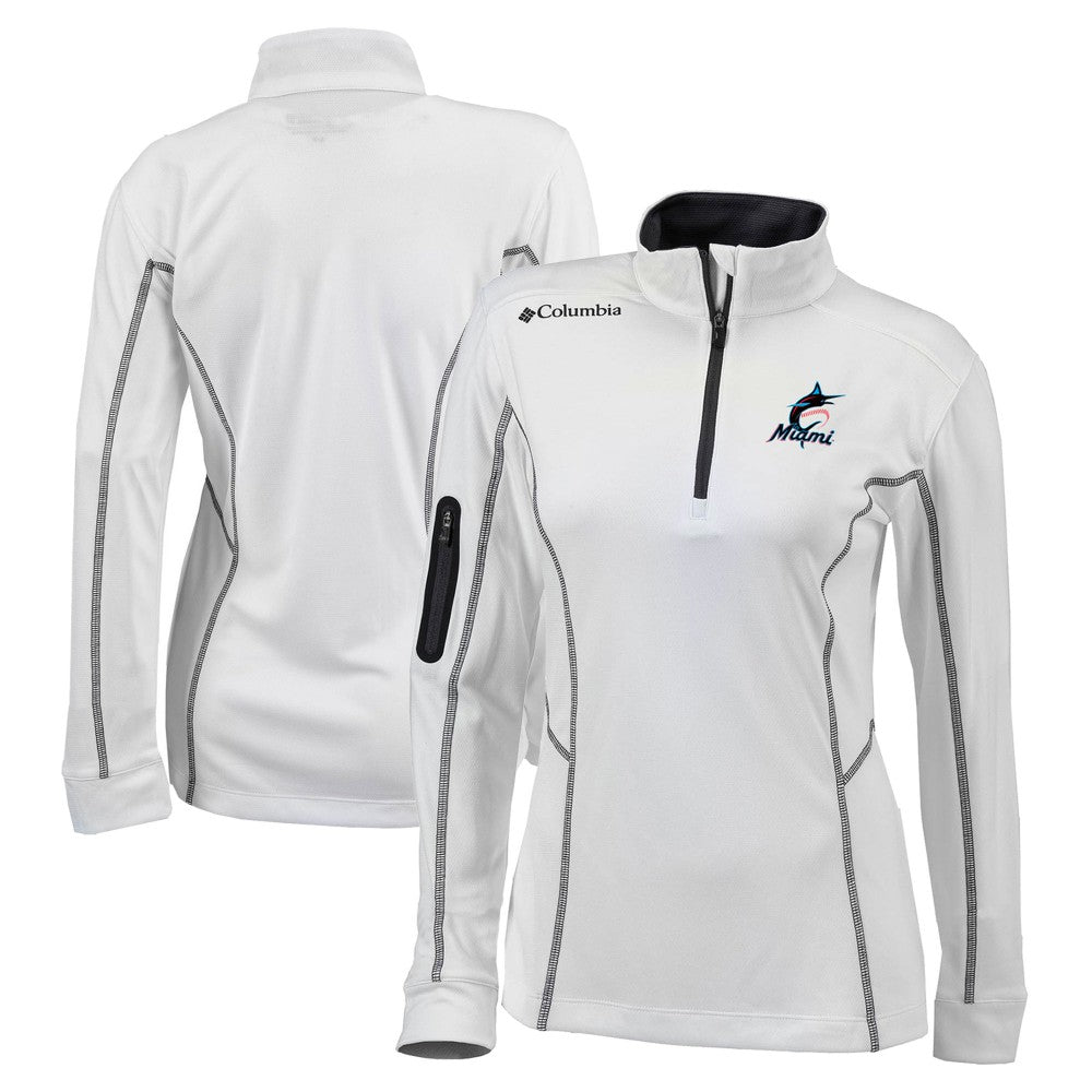 Miami Marlins Columbia Women's Omni-Wick Shotgun Quarter-Zip Pullover Top - White - Columbia Sale