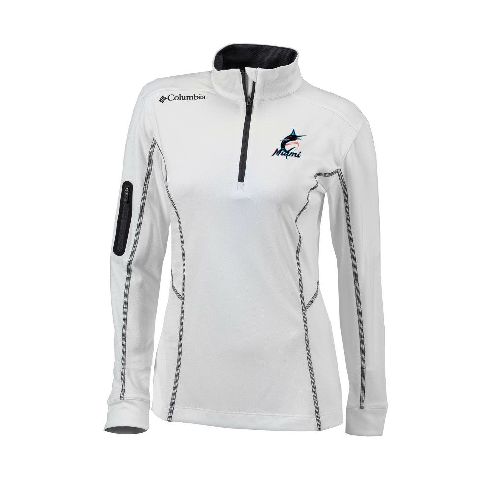 Miami Marlins Columbia Women's Omni-Wick Shotgun Quarter-Zip Pullover Top - White - Columbia Sale