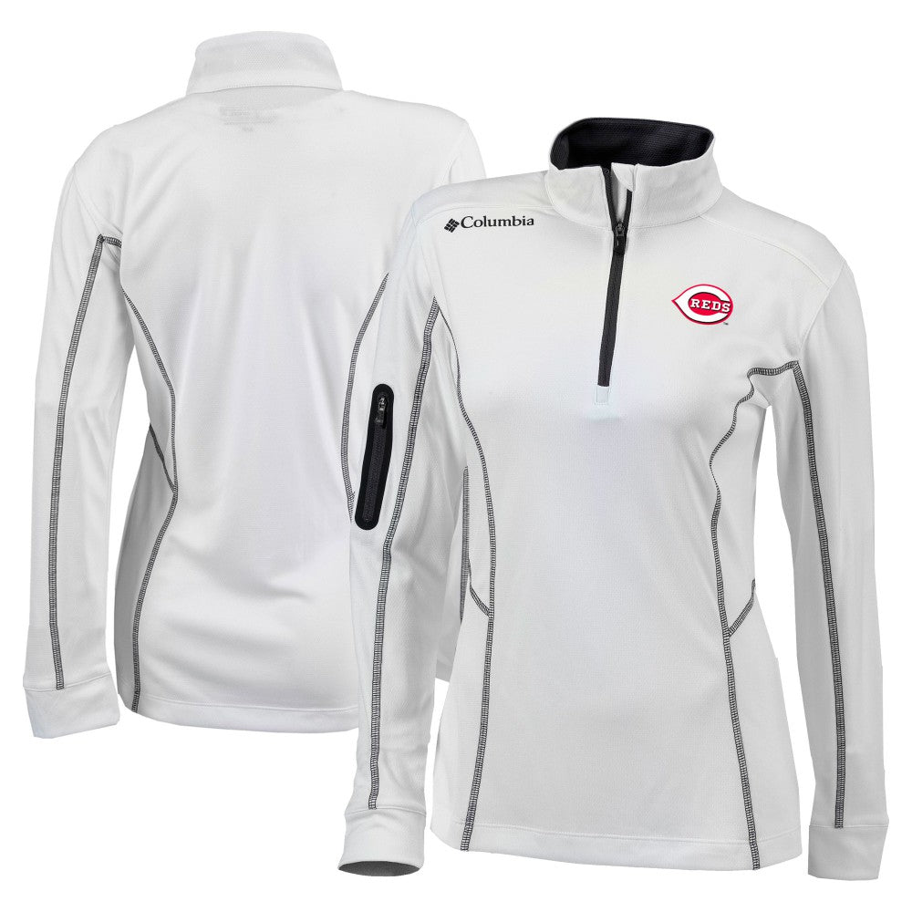 Cincinnati Reds Columbia Women's Omni-Wick Shotgun Quarter-Zip Pullover Top - White - Columbia Lifestyle