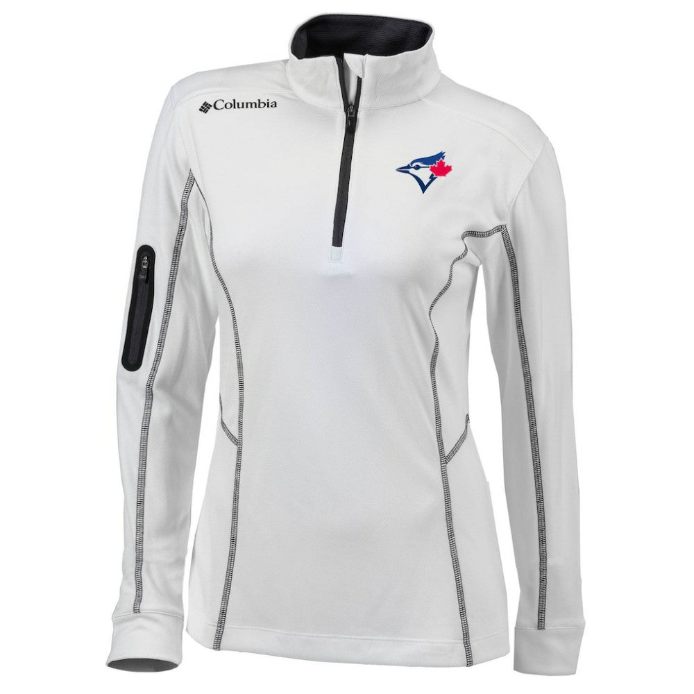 Toronto Blue Jays Columbia Women's Omni-Wick Shotgun Quarter-Zip Pullover Top - White - Columbia Discount