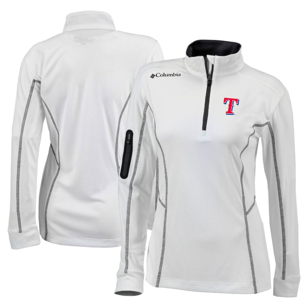 Texas Rangers Columbia Women's Omni-Wick Shotgun Quarter-Zip Pullover Top - White - Columbia on Sale