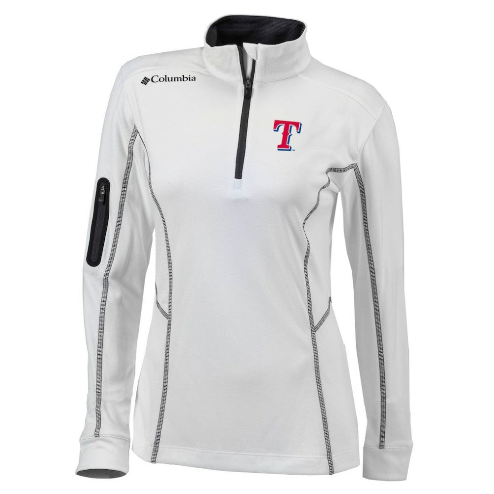 Texas Rangers Columbia Women's Omni-Wick Shotgun Quarter-Zip Pullover Top - White - Columbia on Sale