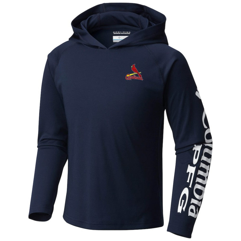 St. Louis Cardinals Columbia Youth Terminal Tackle Long Sleeve Hoodie T-Shirt - Navy - Columbia Online