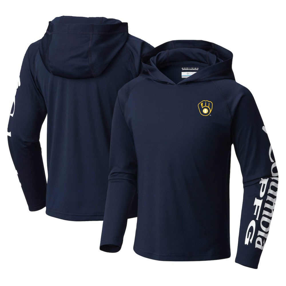 Milwaukee Brewers Columbia Youth Terminal Tackle Long Sleeve Hoodie T-Shirt - Navy - Columbia Sale