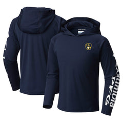 Milwaukee Brewers Columbia Youth Terminal Tackle Long Sleeve Hoodie T-Shirt - Navy - Columbia Sale