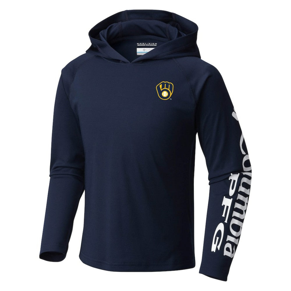 Milwaukee Brewers Columbia Youth Terminal Tackle Long Sleeve Hoodie T-Shirt - Navy - Columbia Sale