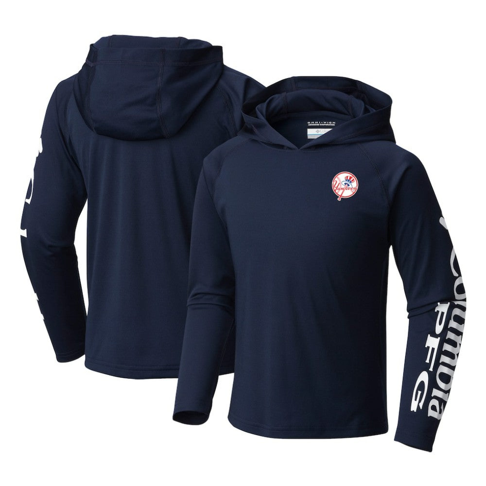 New York Yankees Columbia Youth Terminal Tackle Long Sleeve Hoodie T-Shirt - Navy - Columbia Online
